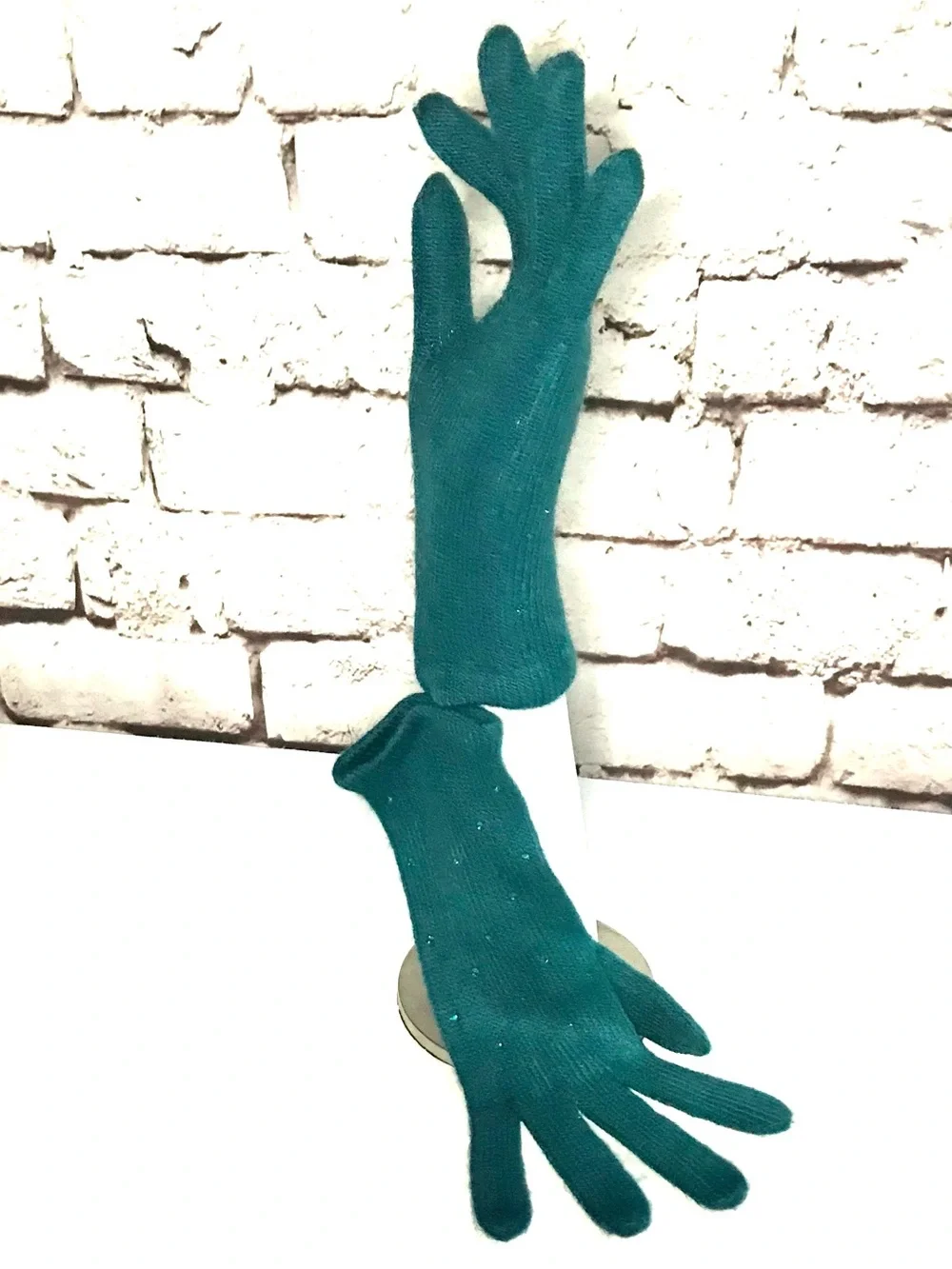 NWT Embellished TEAL Knit Gloves One size 1 Pair NEW WITH TAGS